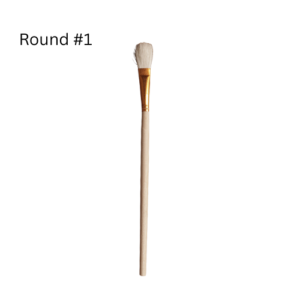 Round wool-hair pottery brush for smooth, even application of underglazes and surface treatments.