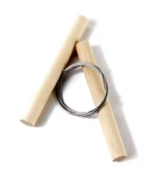 Pottery wire cutter with wooden handles for slicing clay cleanly and easily.