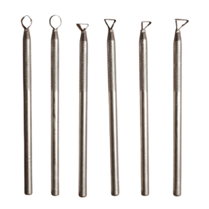 Set of six fine-tipped pottery tools for sgraffito, engraving and detailed surface work.