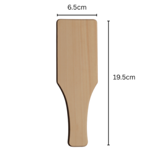 Wooden pottery paddle for compressing, shaping and smoothing clay.